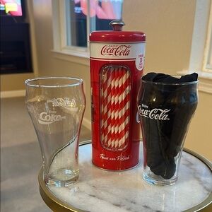 Coca-Cola Glass Set with Straw Dispenser
